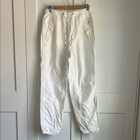 Gap White Drawstring Linen Blend Pants | Medium Tall - Picture 2 of 6